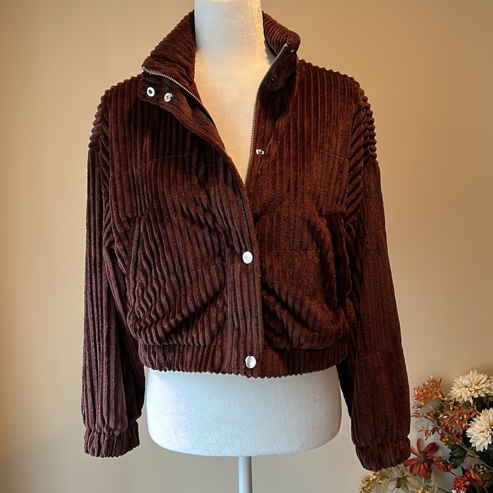 Brown Ribbed Soft Jacket - Picture 2 of 8